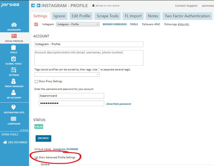 Show Advanced Profile Settings
