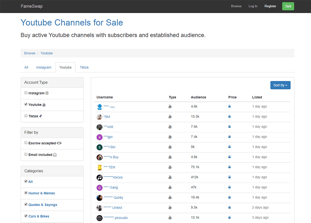 Buy YouTube Channels from FameSwap