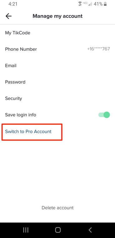 TikTok - Switch to Pro Account