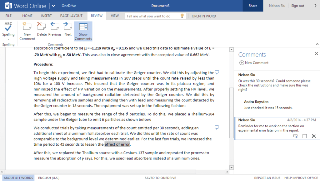 Microsoft Word Comments