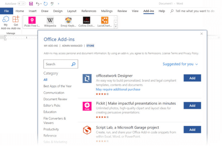 Microsoft Word add-ins
