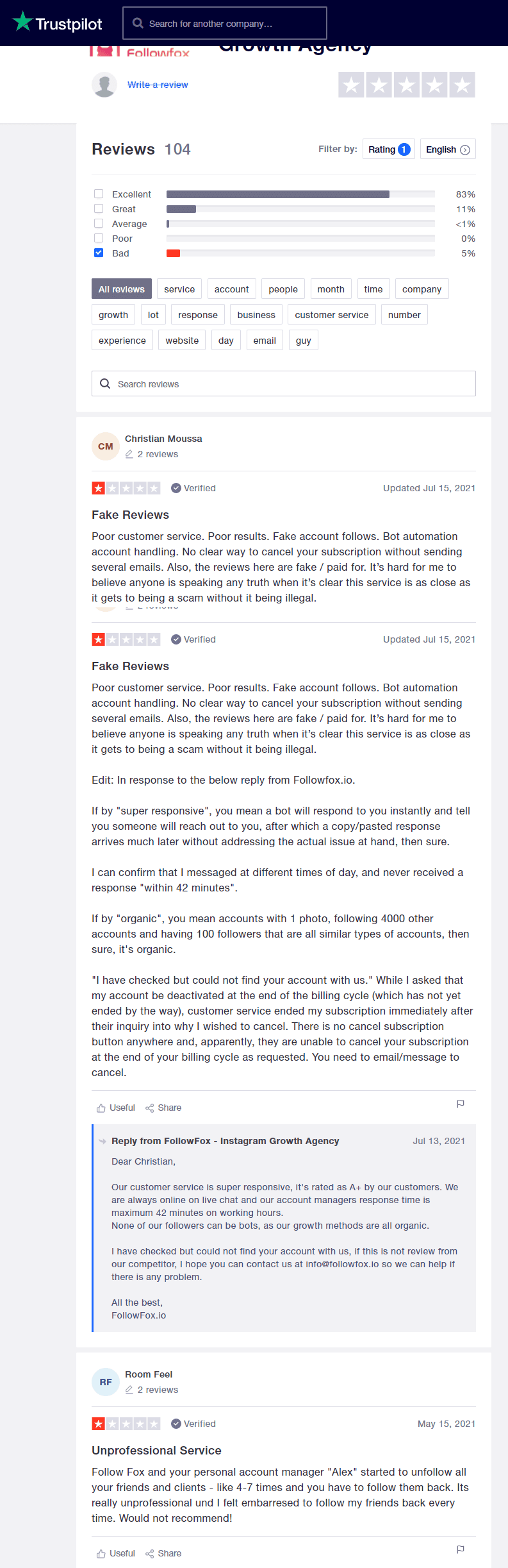 FollowFox Trustpilot