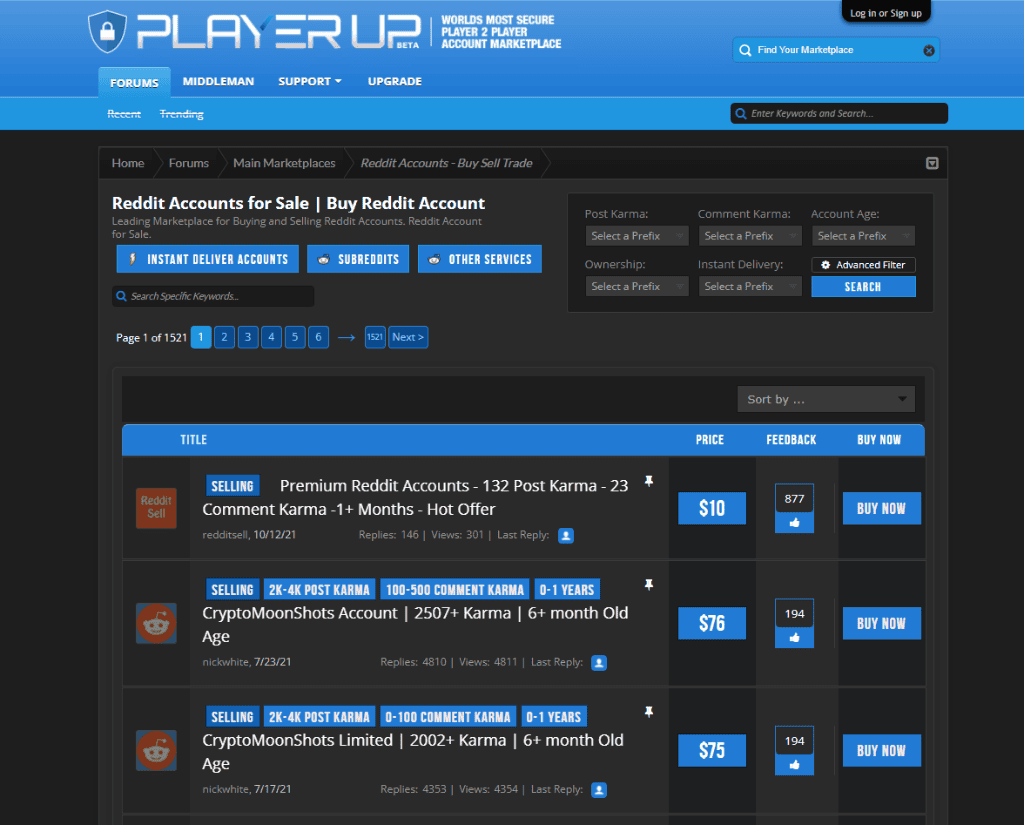 Playerup Reddit Accounts